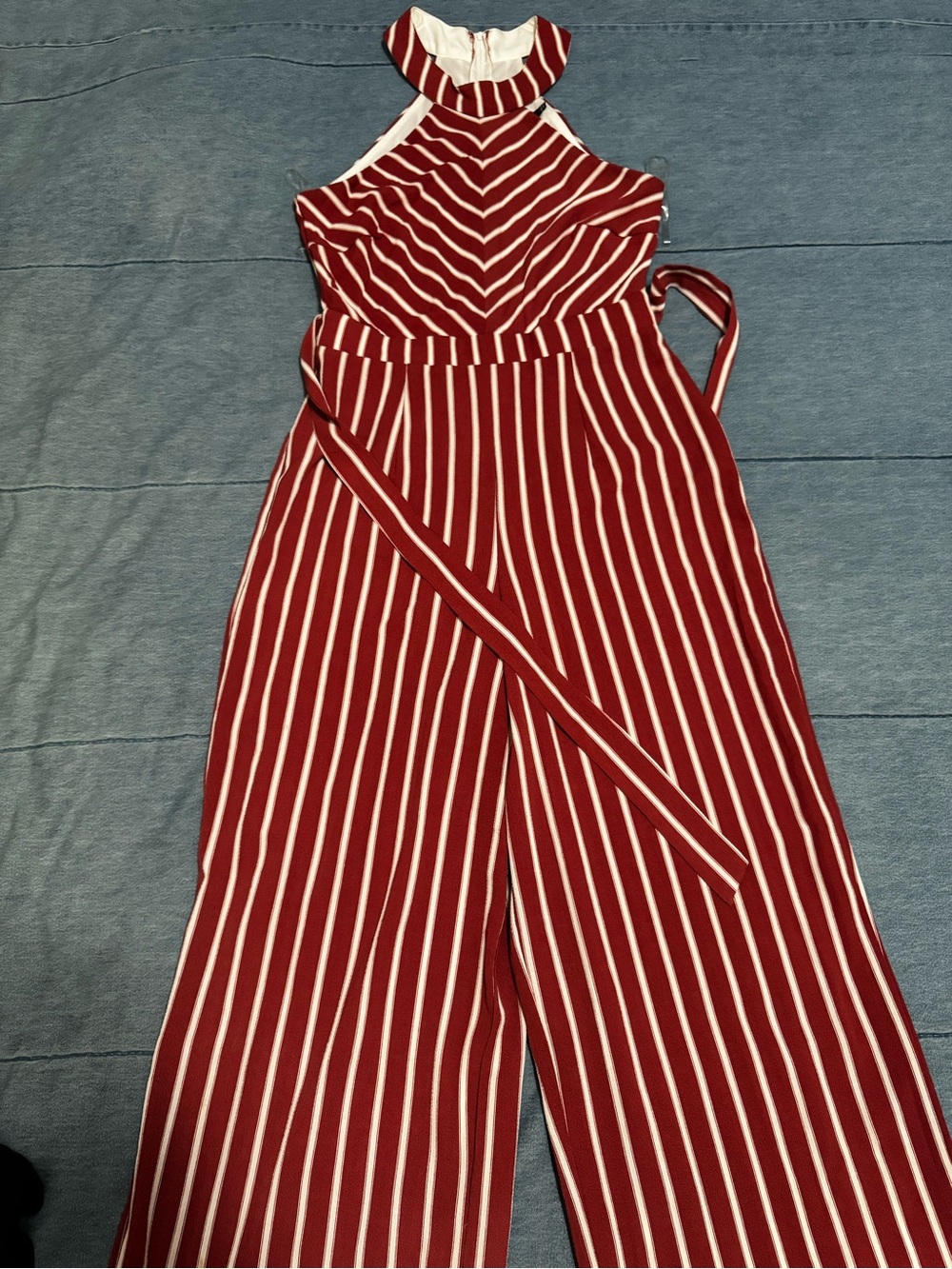Striped Red Halter Jumpsuit